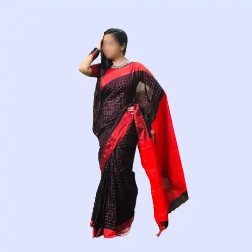 Maroon & Blue Half silk Saree for Women